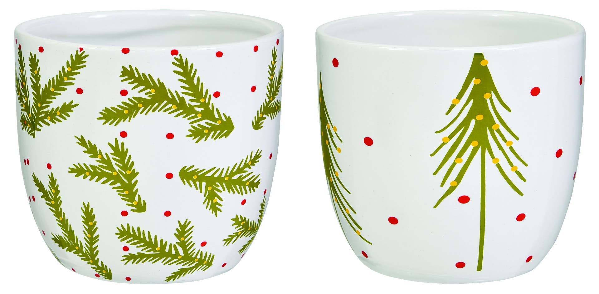 2 Assorted Xmas Green Design Ceramic Pot