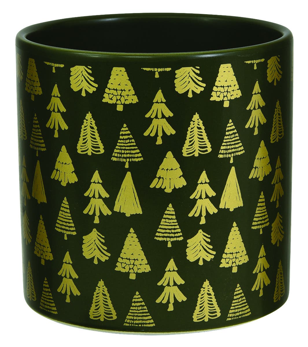 5 Green with Gold Xmas Trees Design Pot