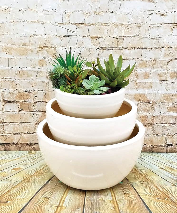 Ceramic Round White Dish Garden Set