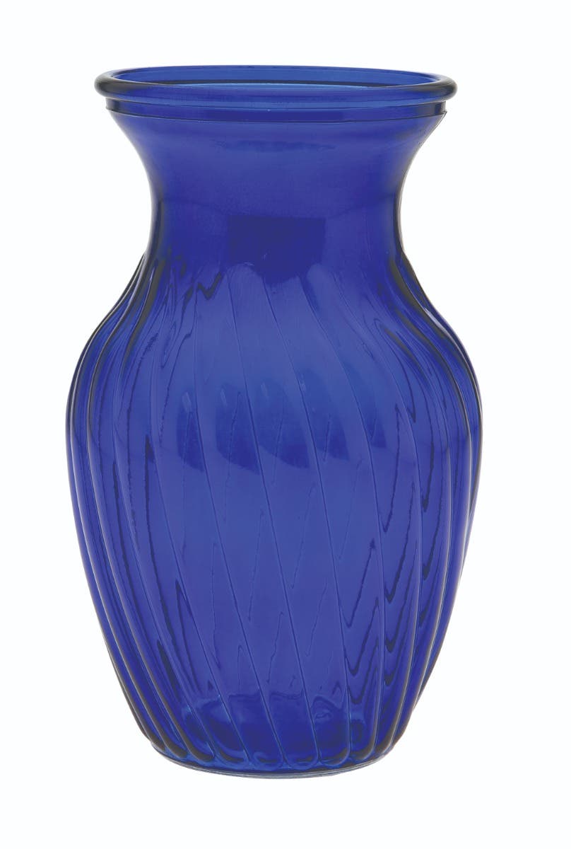 8 Round Cobalt Blue Glass Swirl Vase