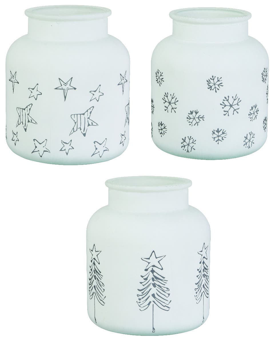 6.5 Xmas Wide Mouth Bottle Vase 3-Assorted