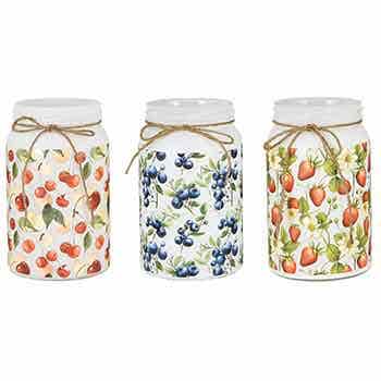 6 3 Assorted Berry Decal Glass Mason Jar