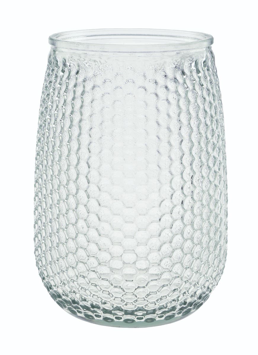 7.75 Round Clear Glass Embossee Vase