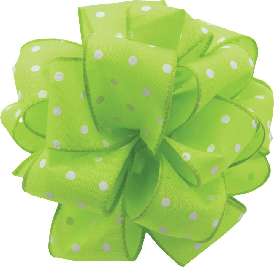 #9 Lime Polka Dot Ribbon, 50-Yards