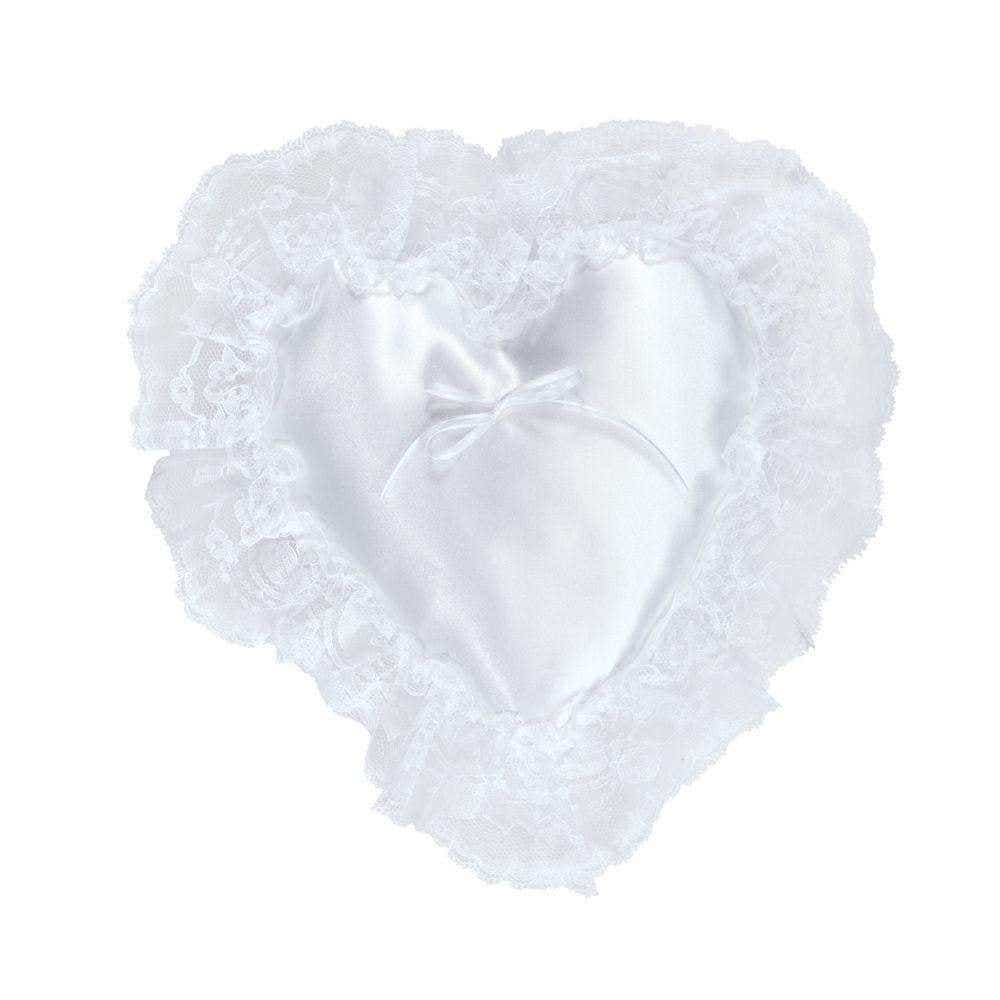 12 x 12.5 White Satin Lace Ring Pillow