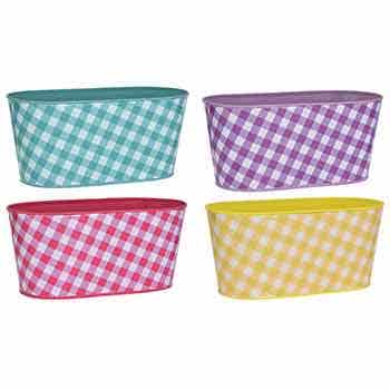 White Oval Spring Plaid Design Pot