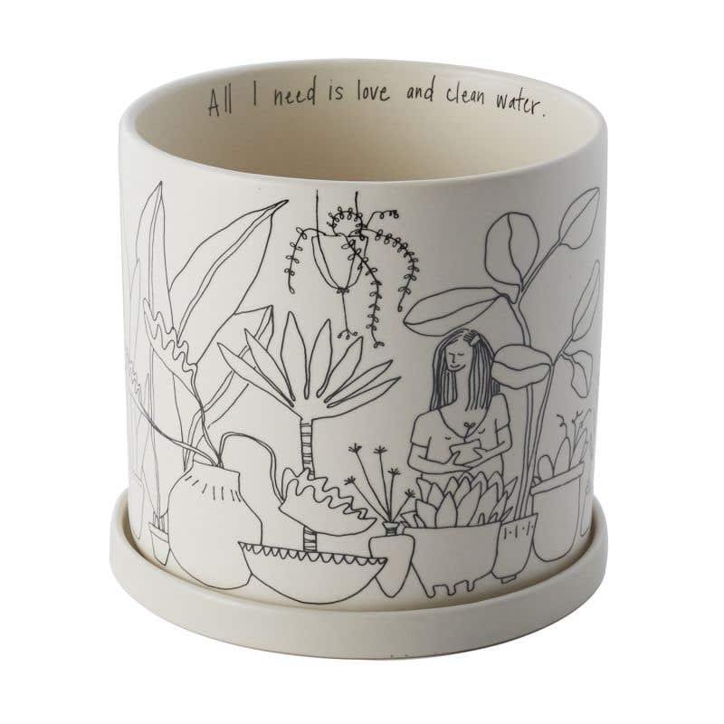 7x6.5 White Plant Lady Ceramic Pots, 8