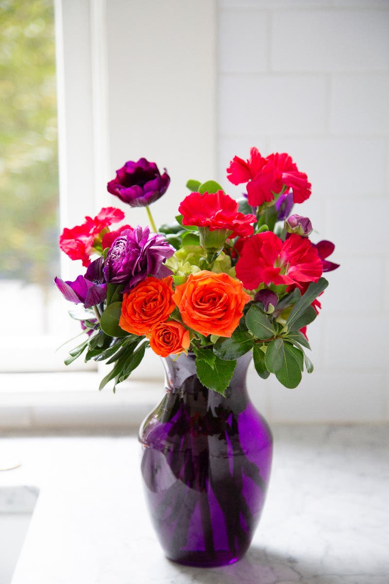 8 Purple Glass Rose Vases, 6-Case