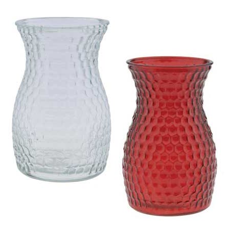 10 Round Red & Clear Dimple Glass