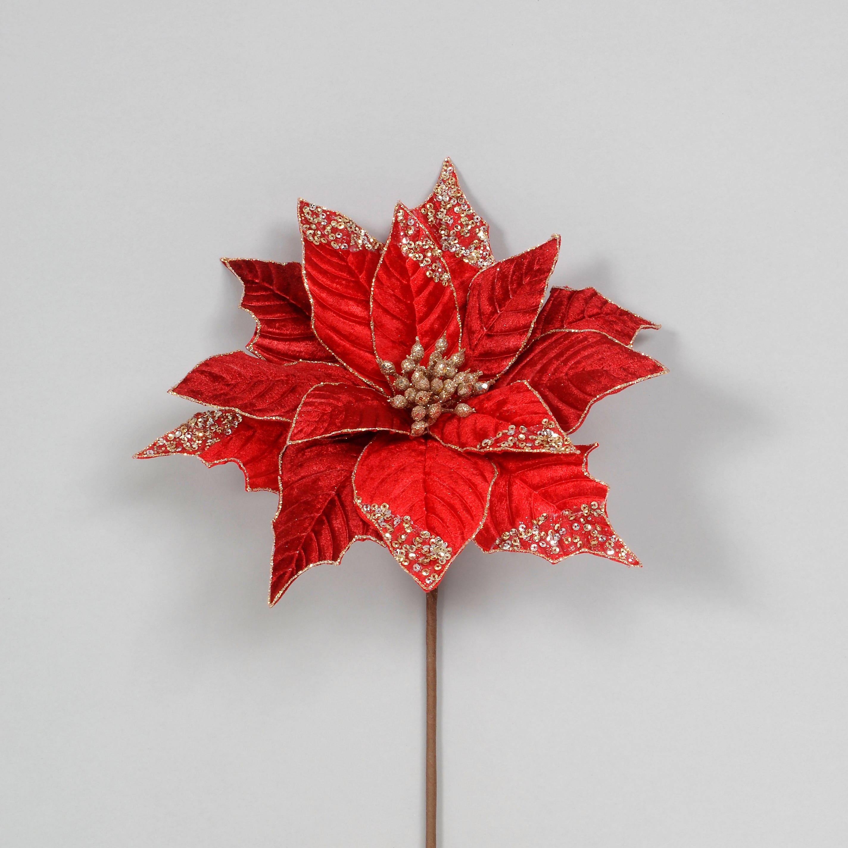 18 Red Poinsettia with Sequin Tips
