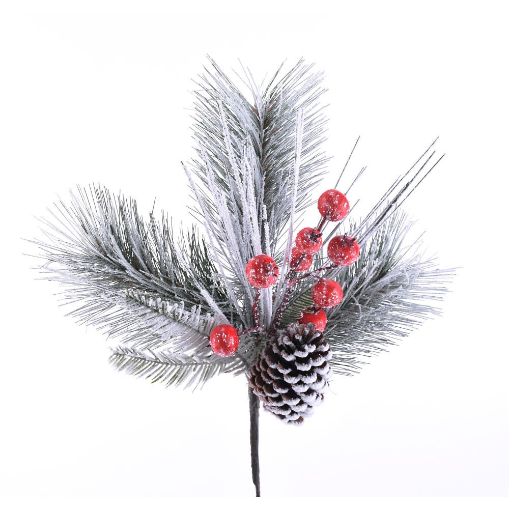 14 Green/Red Pinecone Berry Spray