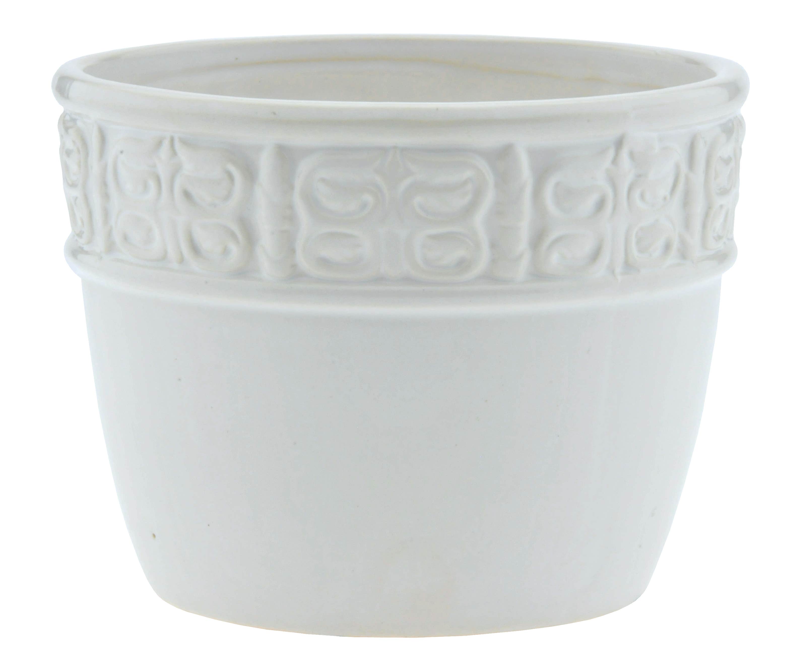 6 Round White Glazed Ceramic Planter