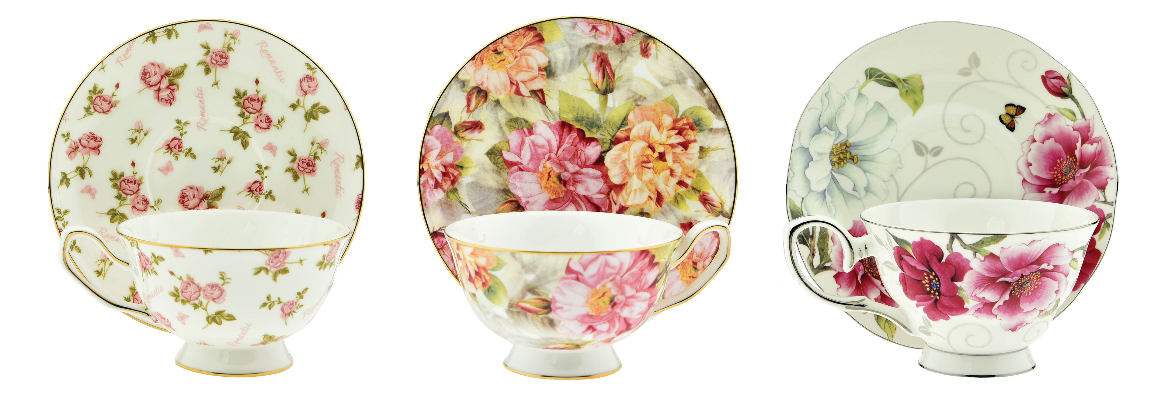 Assorted Rose Teacups and Saucers