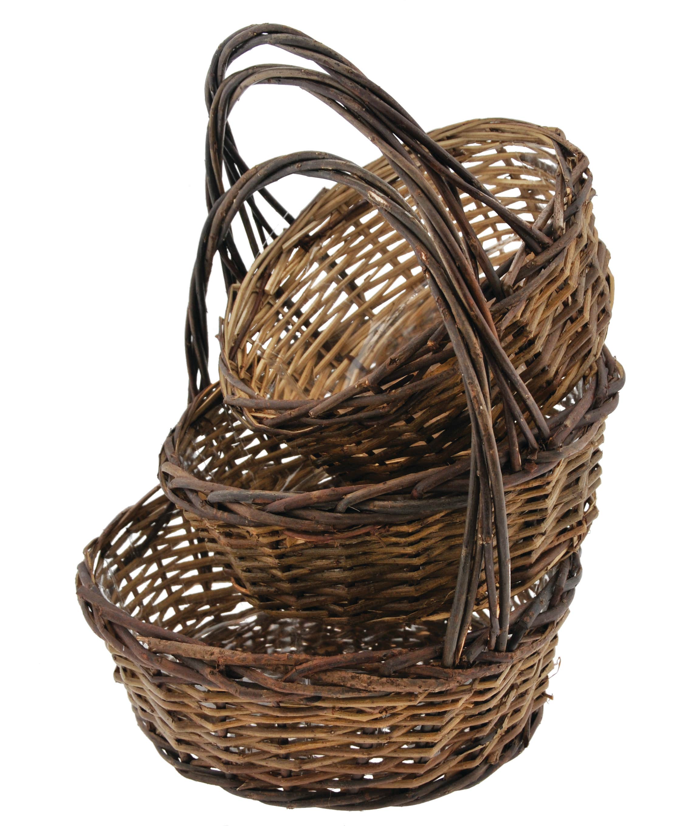 10 Unpeeled Willow Baskets, Set of 3