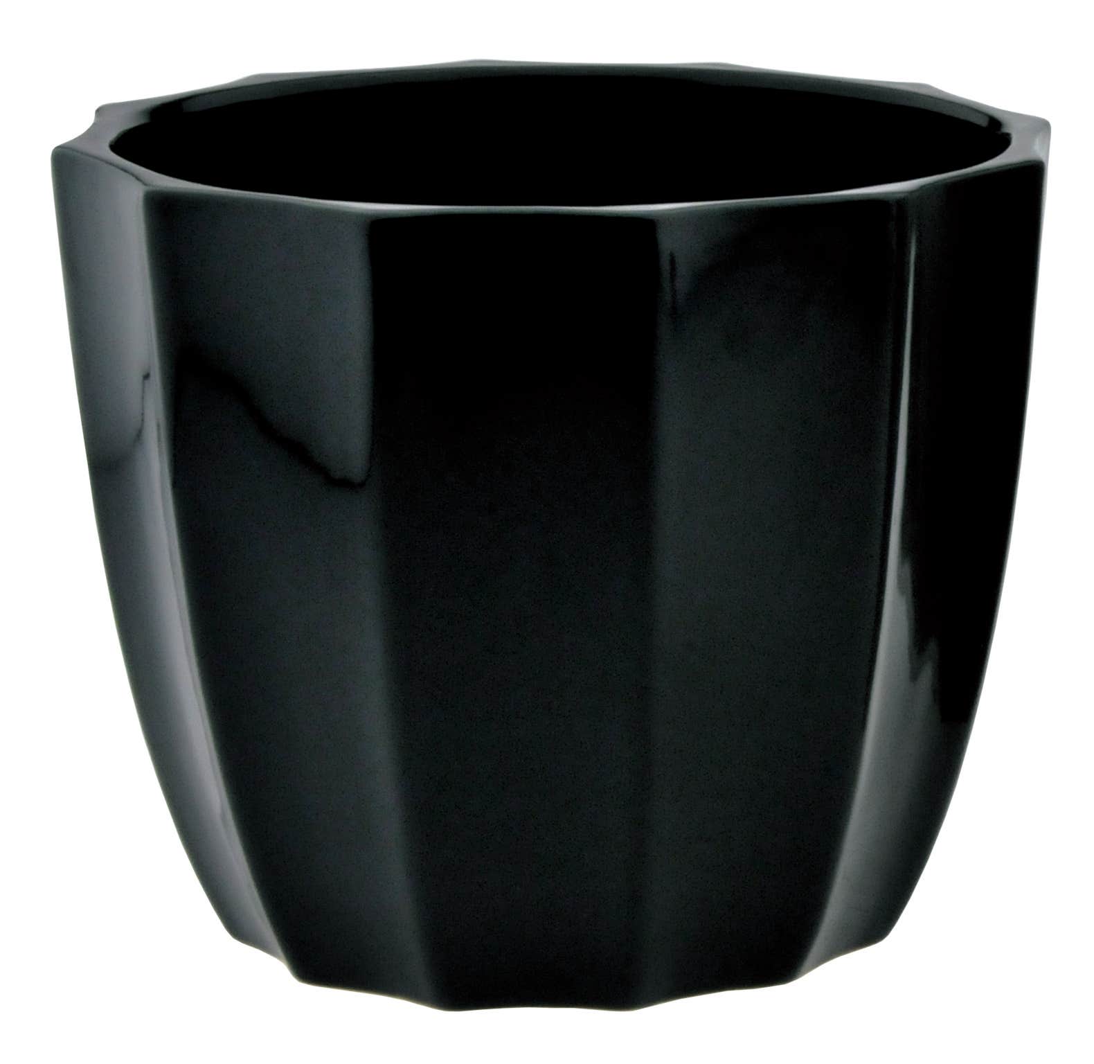 9 Round Black Ribbed Ceramic Pot