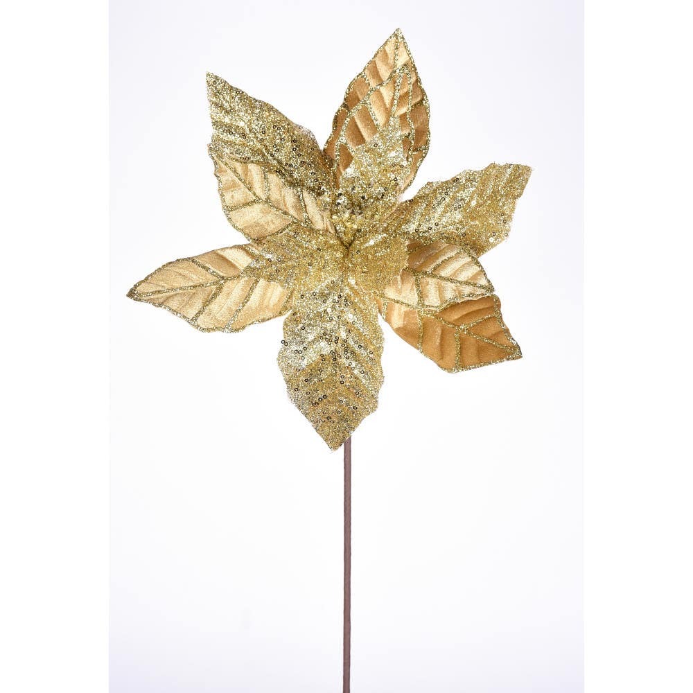 22 Gold Glitter Poinsettia Stem
