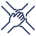 Illustrated navy blue hands together